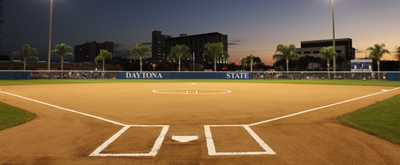 Backstop view of Daytona State College's softball field.